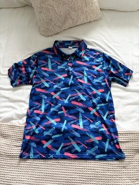 Men's Navy Blue Abstract Brushstroke Golf Polo